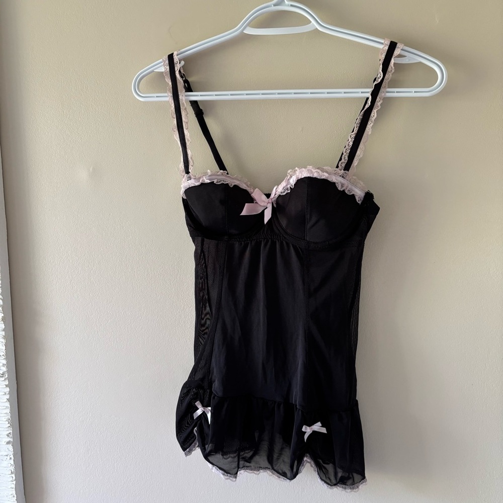 Rampage Black Chemise with Pink Lace Trim